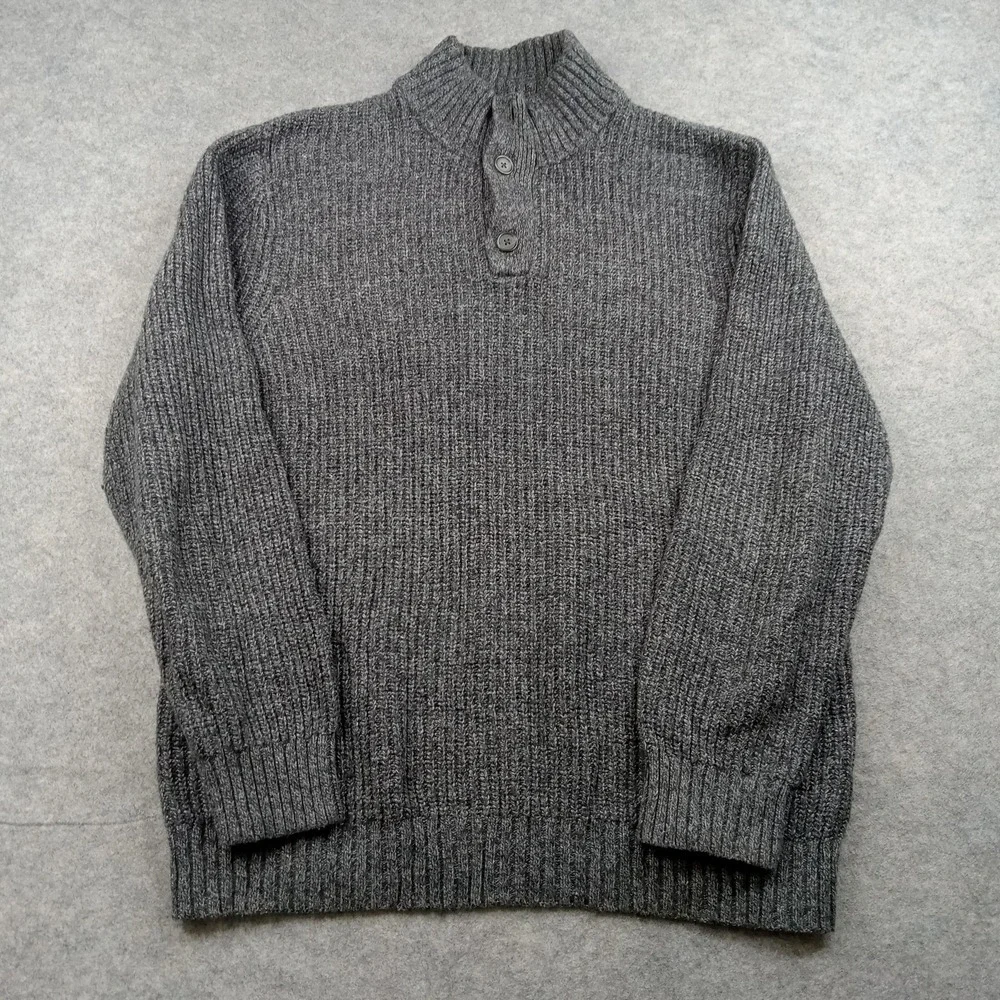 Banana Republic Sweater Mens XL Gray Mock Neck Half Button Ribbed Knit Pullover